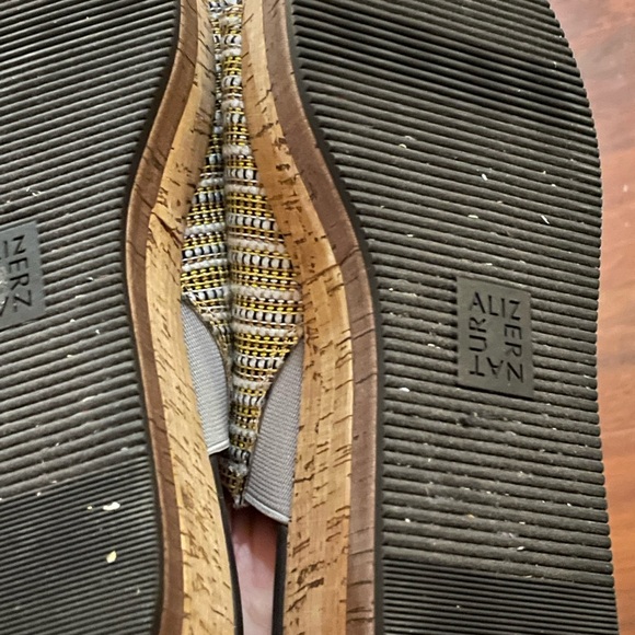 Naturalizer Kirstin Stripe Cork Platform Shoe Wedge Sandal yellow tan mule sz 9 - Picture 13 of 16